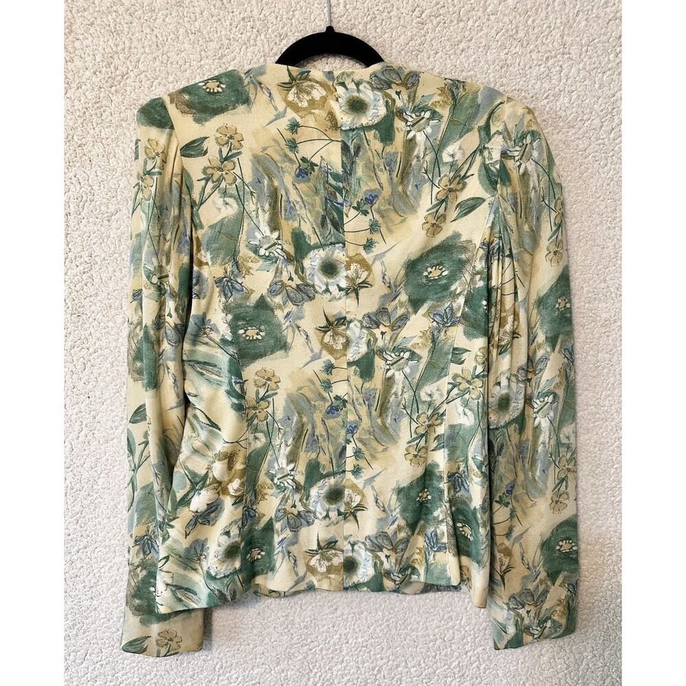 VTG Platinum Dorothy Schoelen Jacket Blazer Top Womens Green Floral - Picture 8 of 12